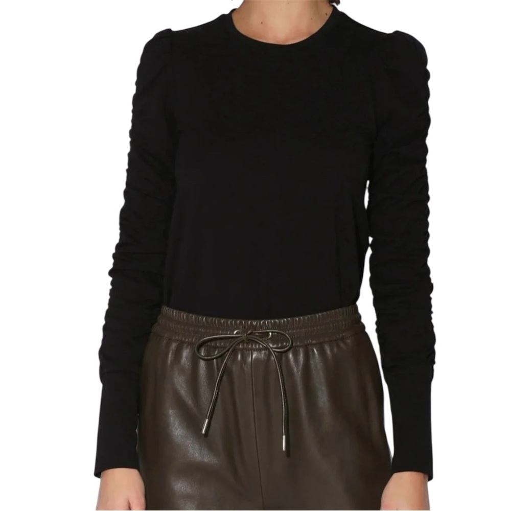 Walter Baker Ruched Long Sleeve Top Black Size XS